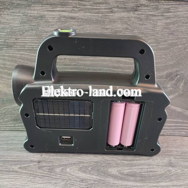   Аккумуляторный  фонарь прожектор с солнечной панелью, USB выход и функция Power bank съемные 2х18650 BL-HB-6168